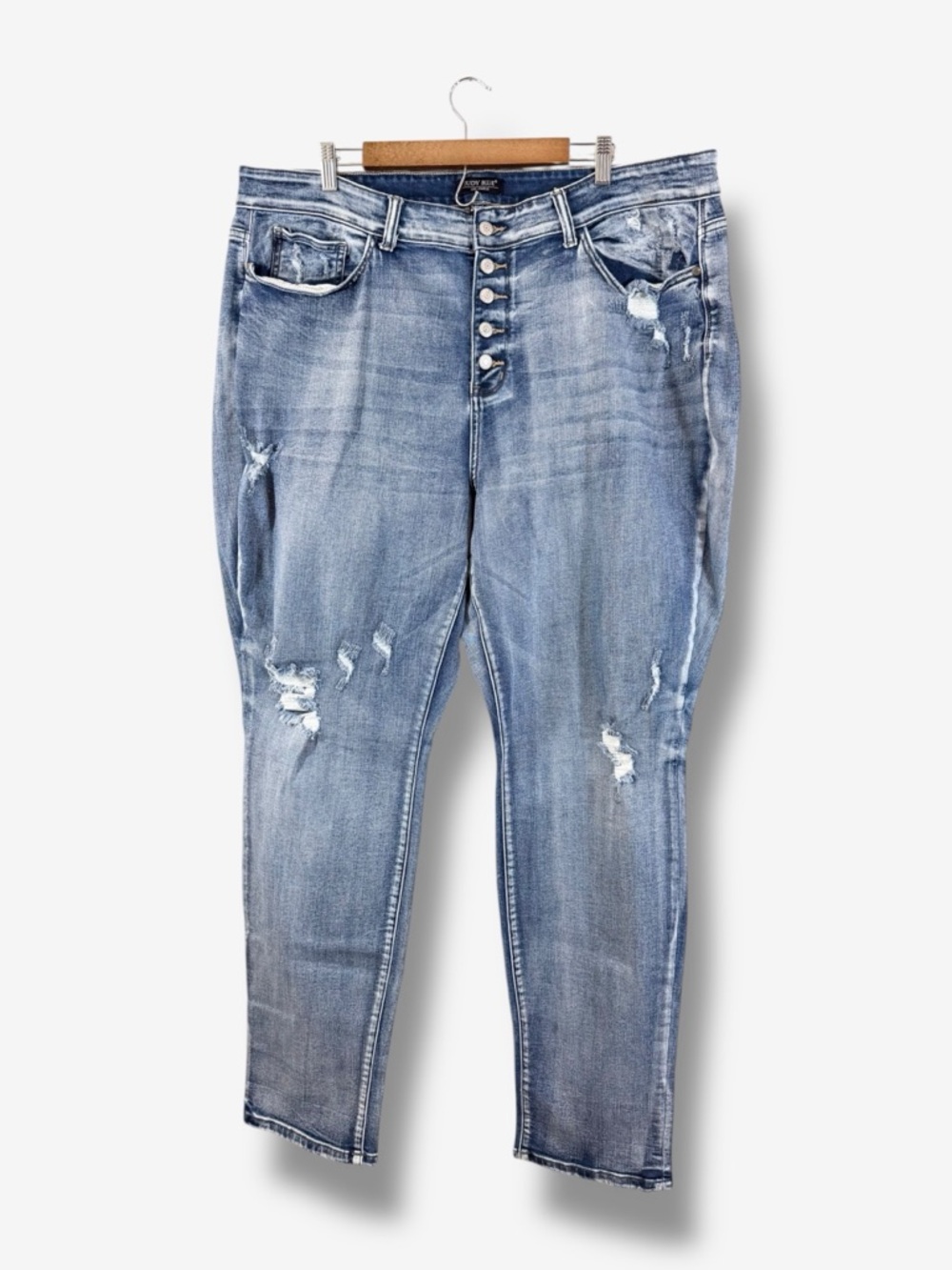 Judy Blue Boyfriend Jeans Size 24W Button Fly Distressed Medium Wash